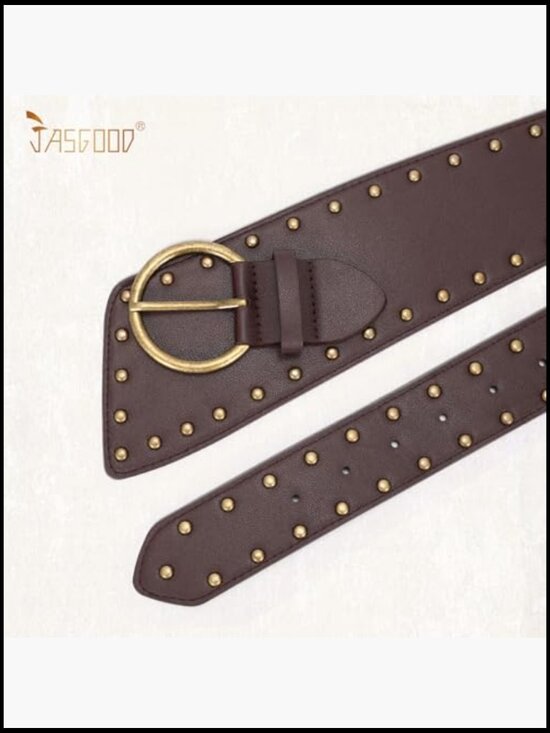 Wide Waist Belt with Rivet Studs Faux Leather Gold Buckle main image 4
